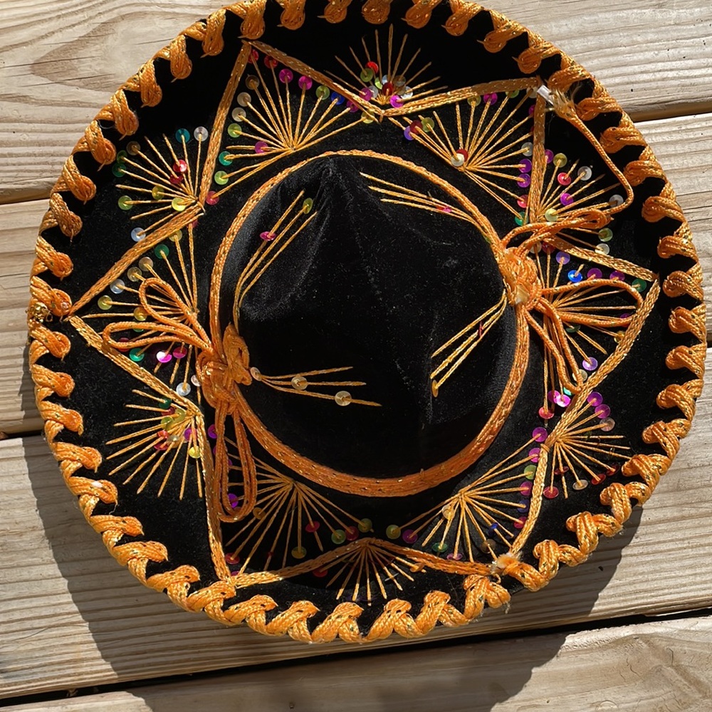 KIDS PIGALLE Mexican Sombrero Mariachi Hat Black Velvet and Orange